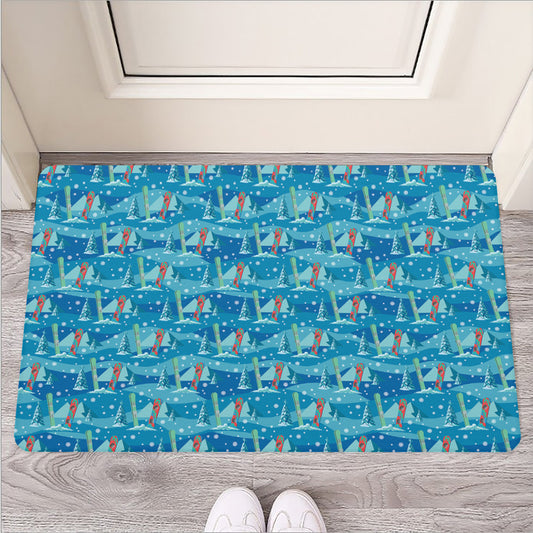 Ski And Snowboard Pattern Print Rubber Doormat