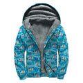 Ski And Snowboard Pattern Print Sherpa Lined Zip Up Hoodie