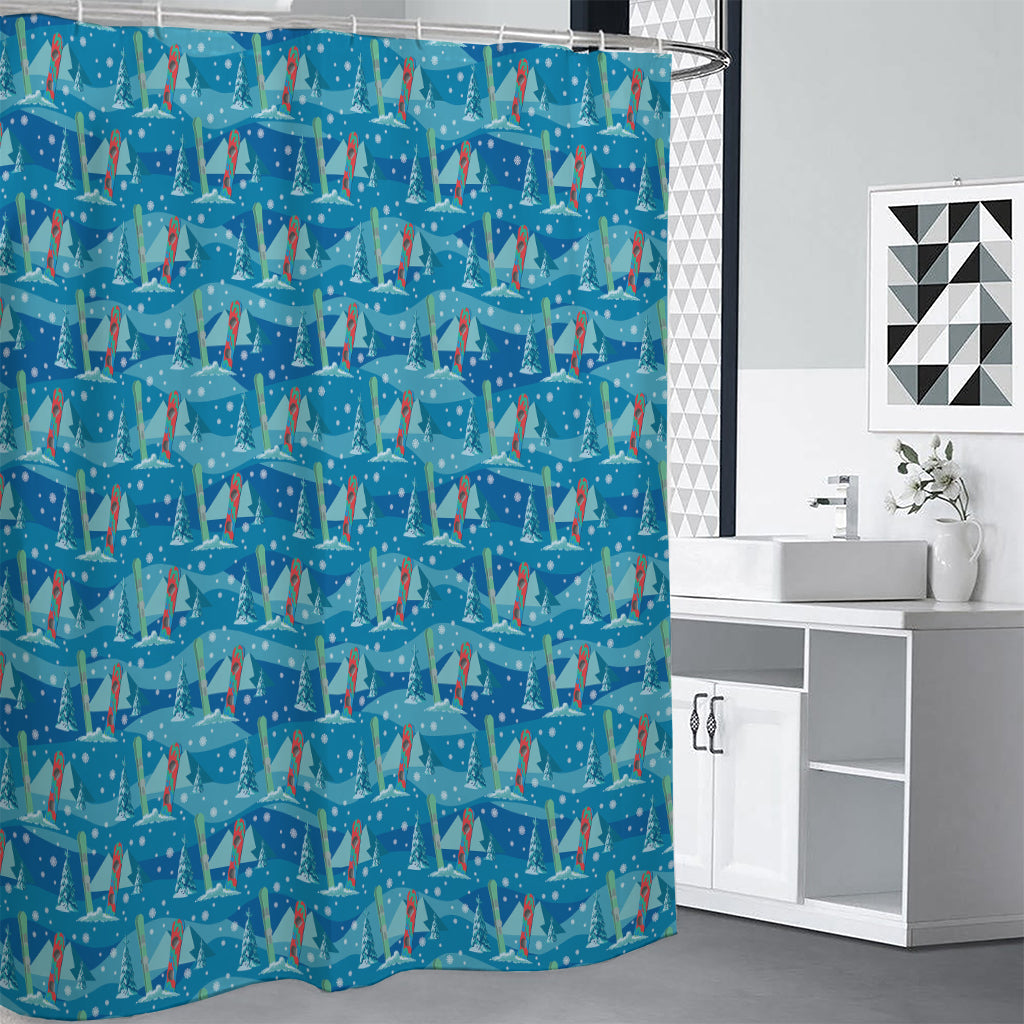 Ski And Snowboard Pattern Print Shower Curtain