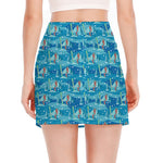 Ski And Snowboard Pattern Print Side Slit Mini Skirt