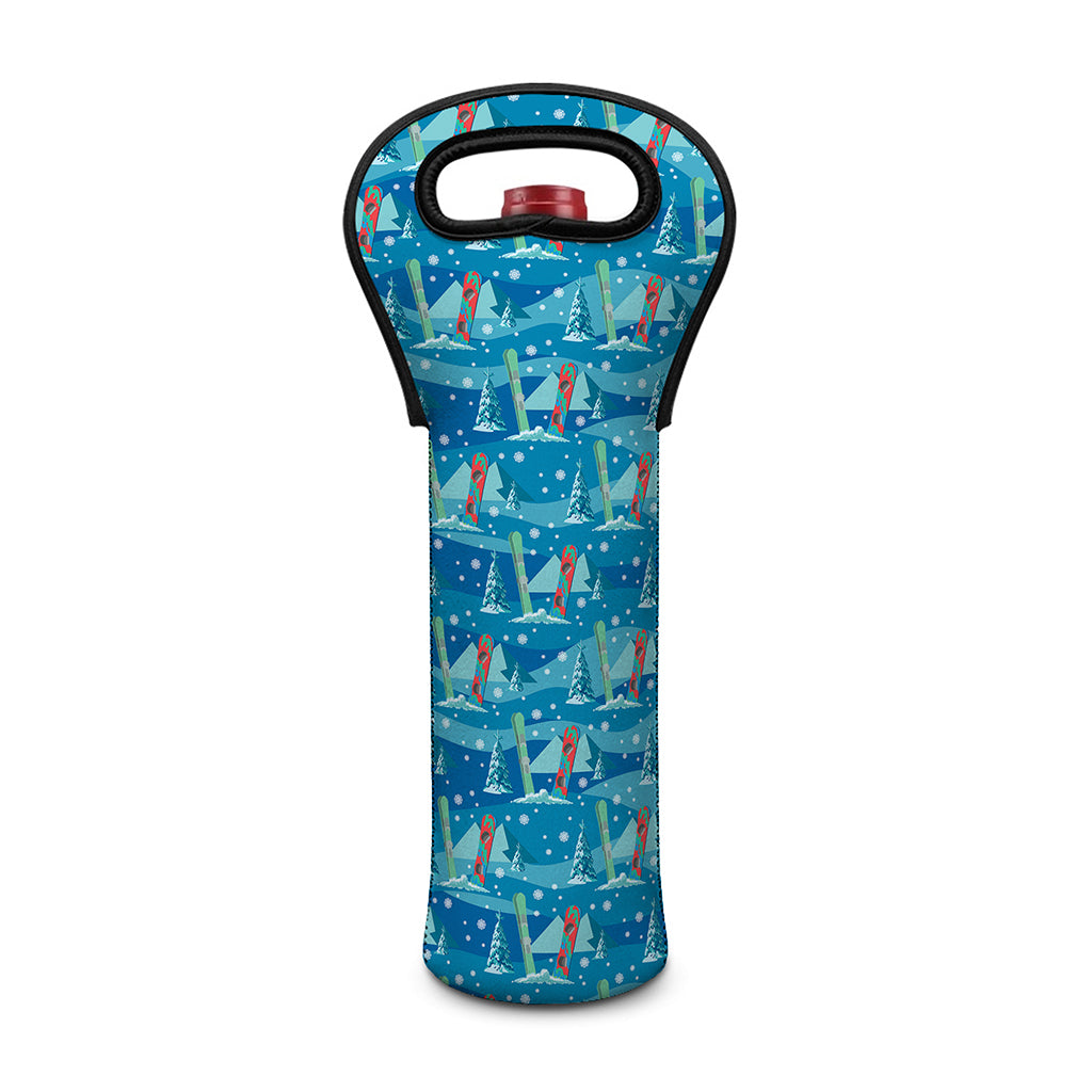 Ski And Snowboard Pattern Print Single Neoprene Wine Tote
