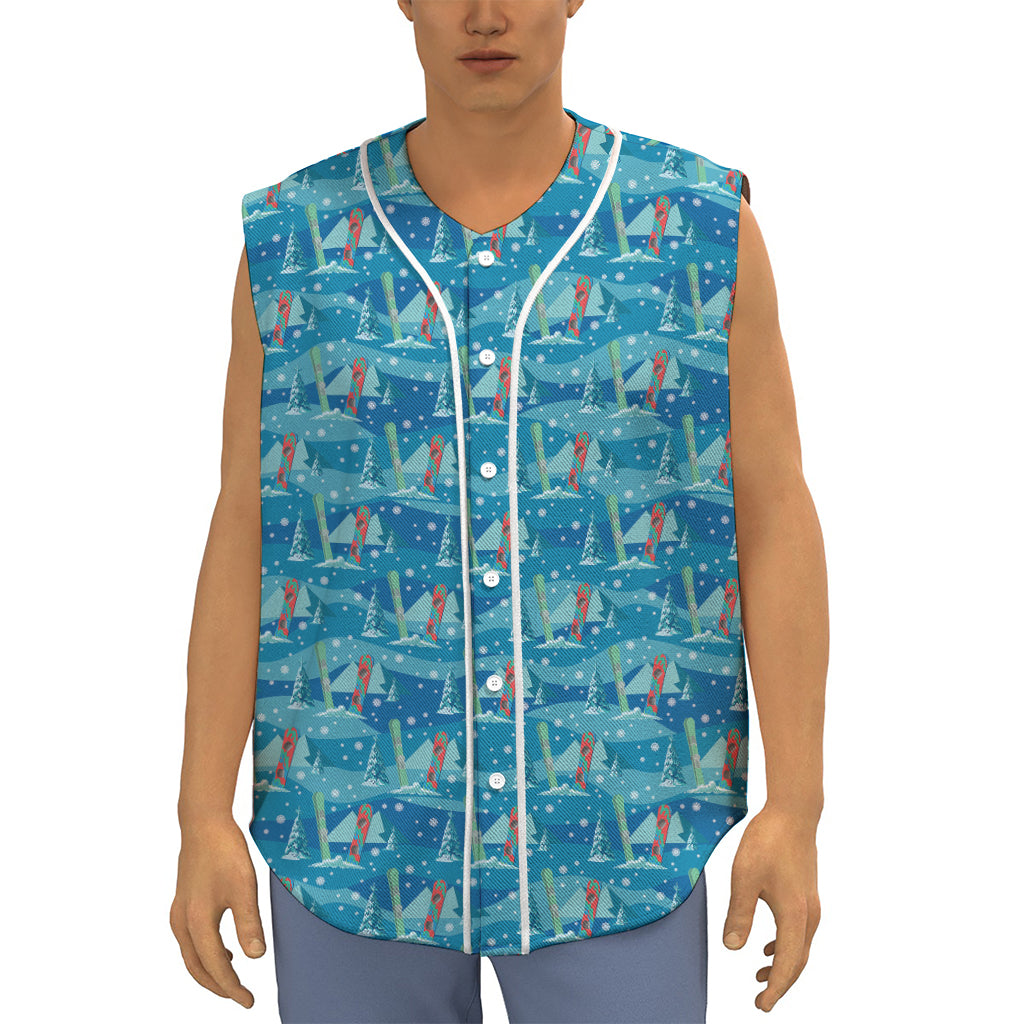 Ski And Snowboard Pattern Print Sleeveless Baseball Jersey