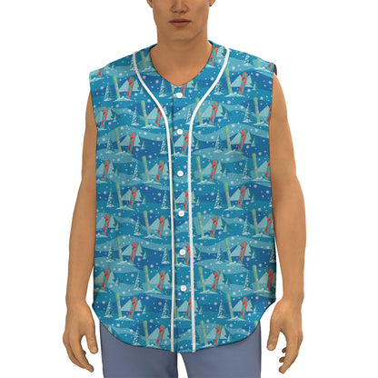 Ski And Snowboard Pattern Print Sleeveless Baseball Jersey