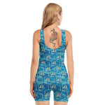 Ski And Snowboard Pattern Print Sleeveless One Piece Swimsuit