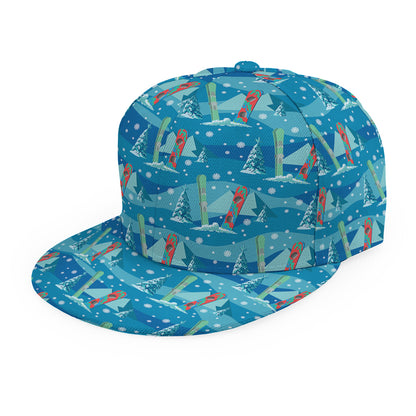 Ski And Snowboard Pattern Print Snapback Cap