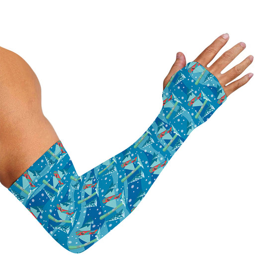 Ski And Snowboard Pattern Print Sun Protection Arm Sleeves