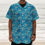 Ski And Snowboard Pattern Print Textured Short Sleeve Shirt