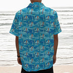 Ski And Snowboard Pattern Print Textured Short Sleeve Shirt