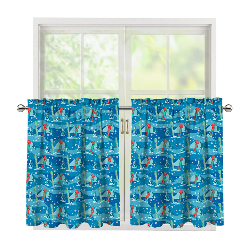 Ski And Snowboard Pattern Print Tier Curtains