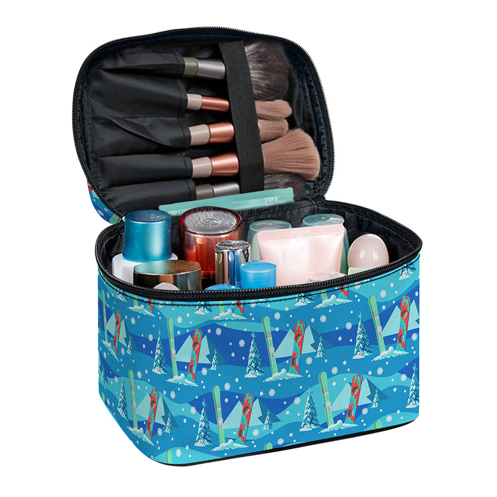 Ski And Snowboard Pattern Print Travel Makeup Bag