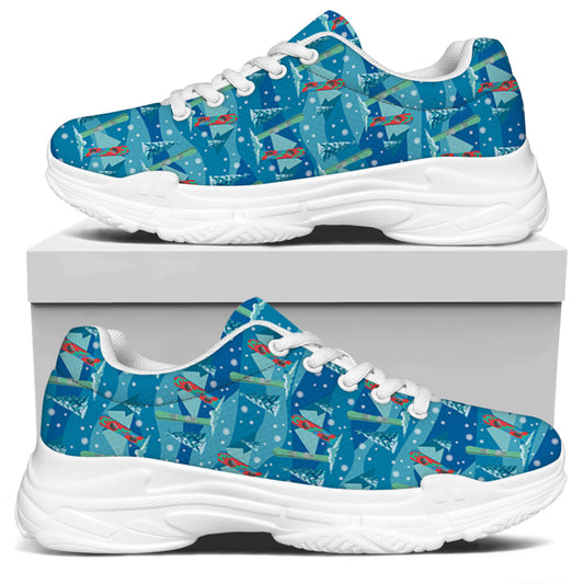Ski And Snowboard Pattern Print White Chunky Shoes