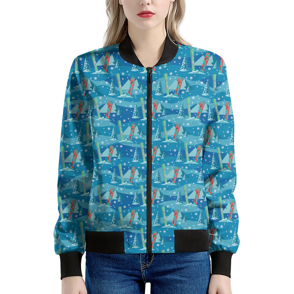 Ski And Snowboard Pattern Print Women's Bomber Jacket