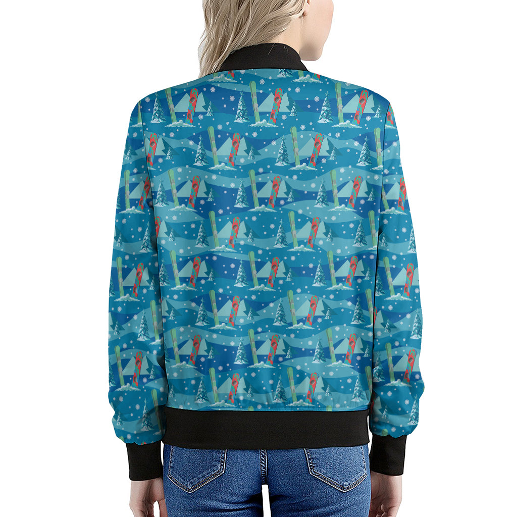 Ski And Snowboard Pattern Print Women's Bomber Jacket