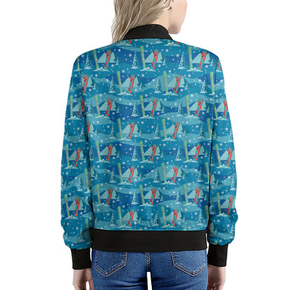 Ski And Snowboard Pattern Print Women's Bomber Jacket