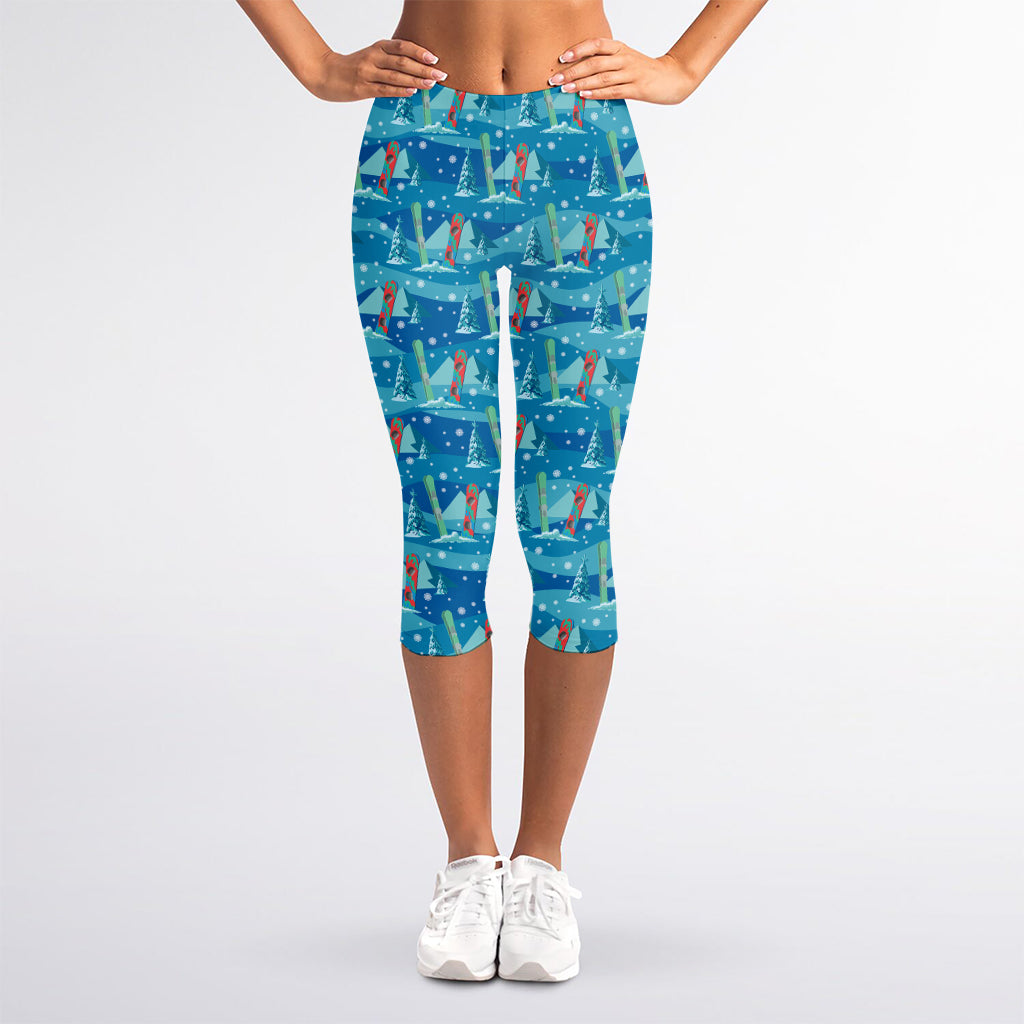 Ski And Snowboard Pattern Print Women's Capri Leggings