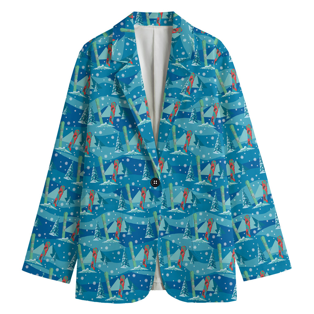 Ski And Snowboard Pattern Print Women's Cotton Blazer