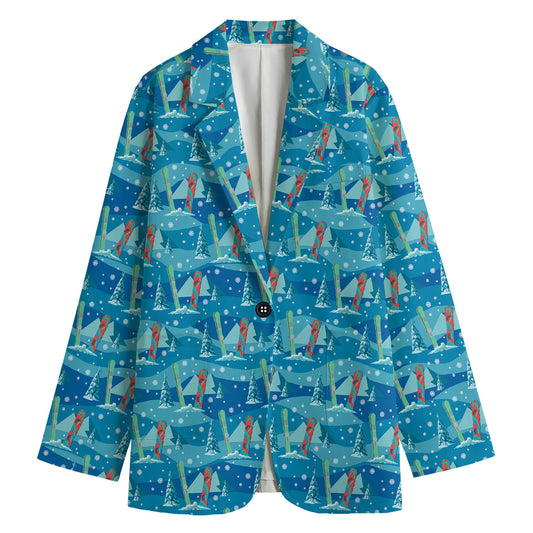 Ski And Snowboard Pattern Print Women's Cotton Blazer
