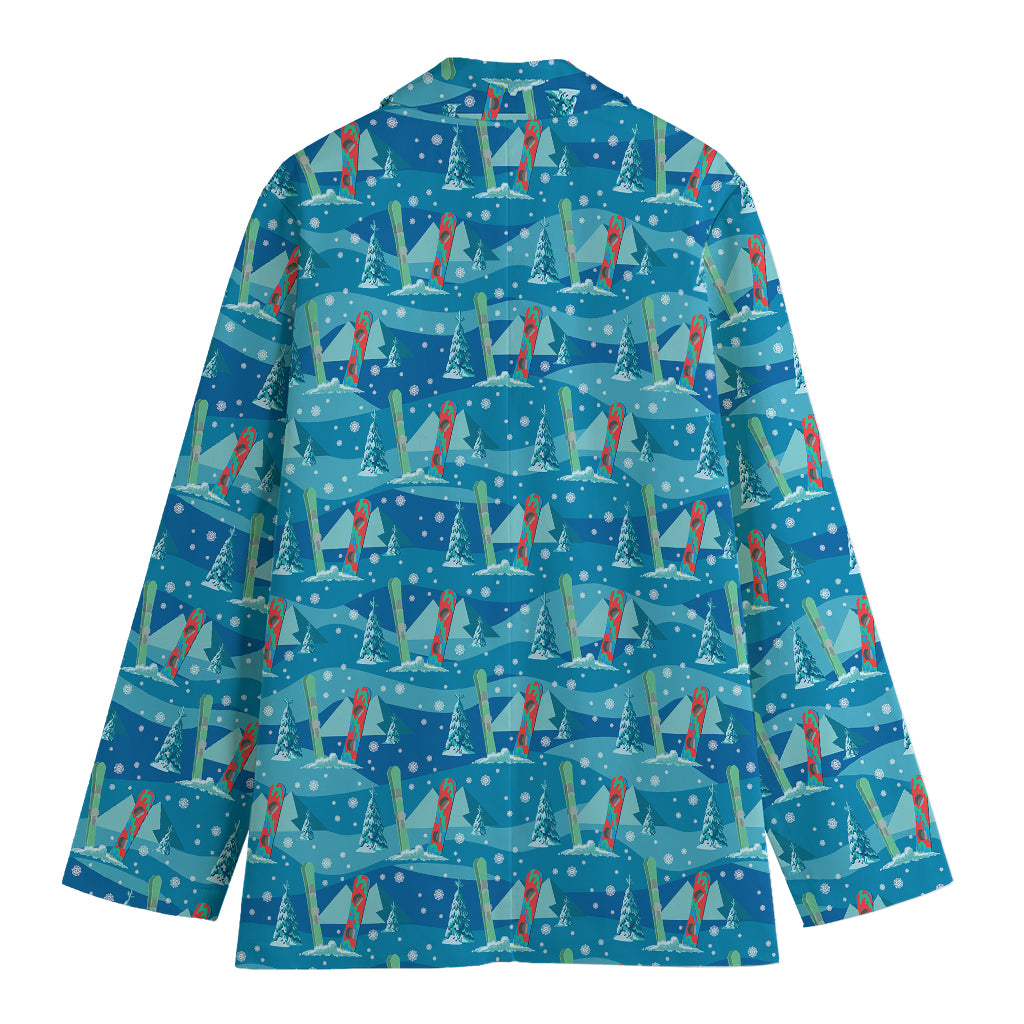 Ski And Snowboard Pattern Print Women's Cotton Blazer