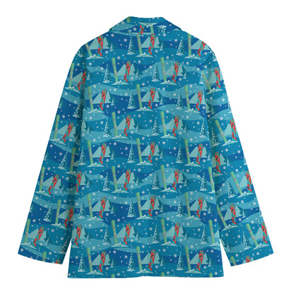 Ski And Snowboard Pattern Print Women's Cotton Blazer