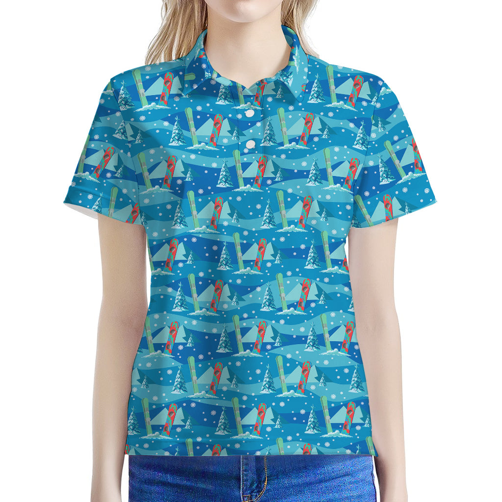 Ski And Snowboard Pattern Print Women's Polo Shirt