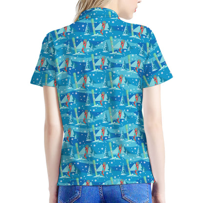 Ski And Snowboard Pattern Print Women's Polo Shirt
