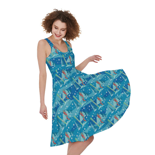 Ski And Snowboard Pattern Print Women's Sleeveless Dress