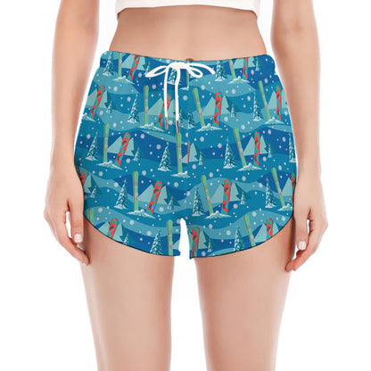Ski And Snowboard Pattern Print Women's Split Running Shorts