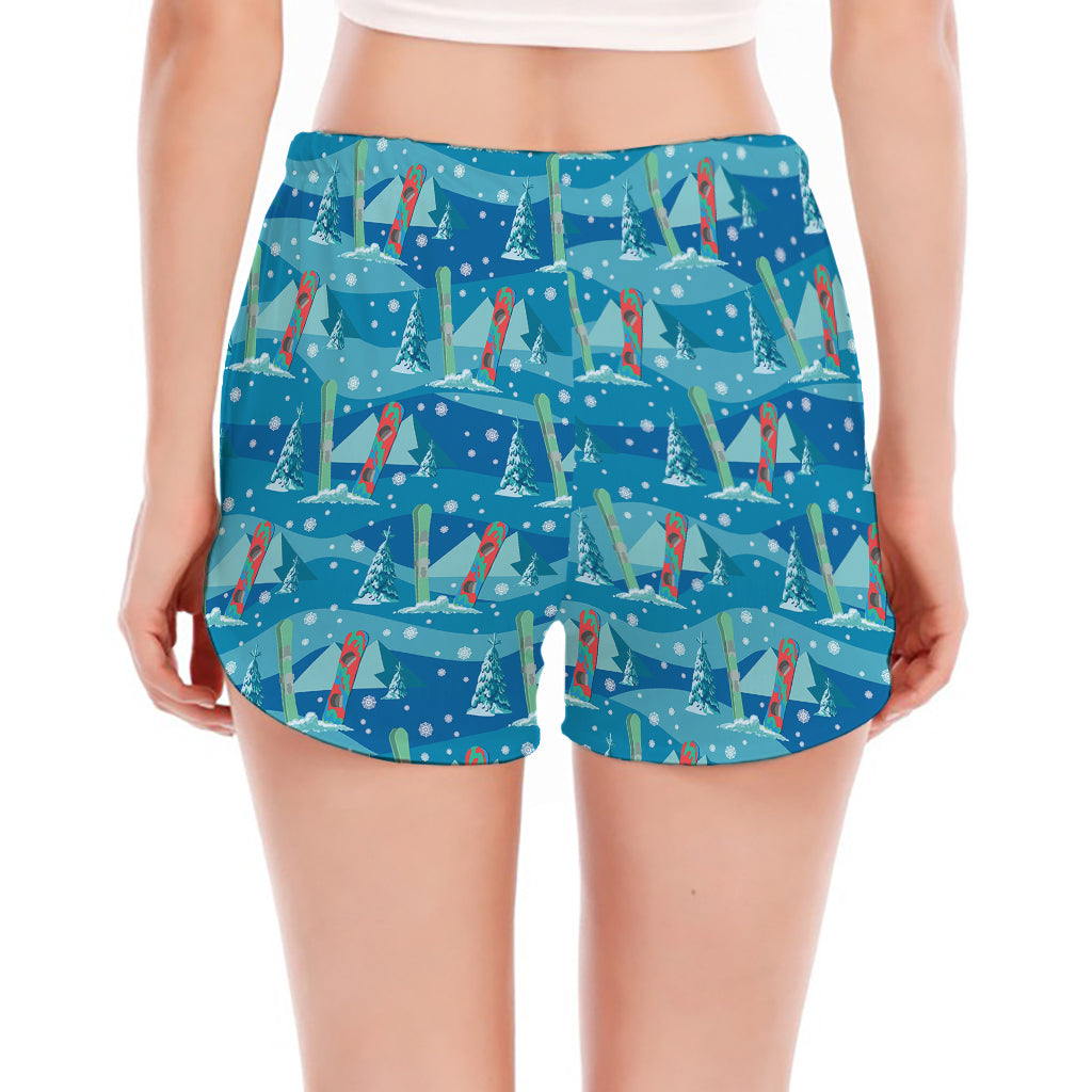Ski And Snowboard Pattern Print Women's Split Running Shorts