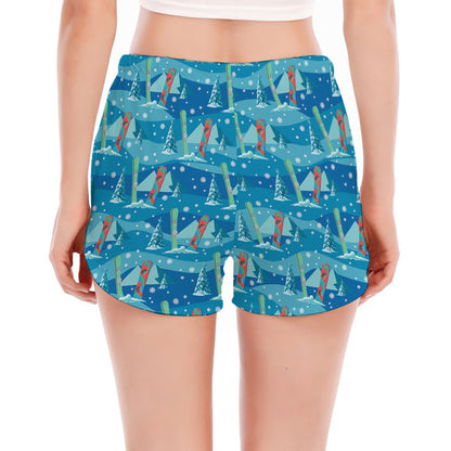 Ski And Snowboard Pattern Print Women's Split Running Shorts