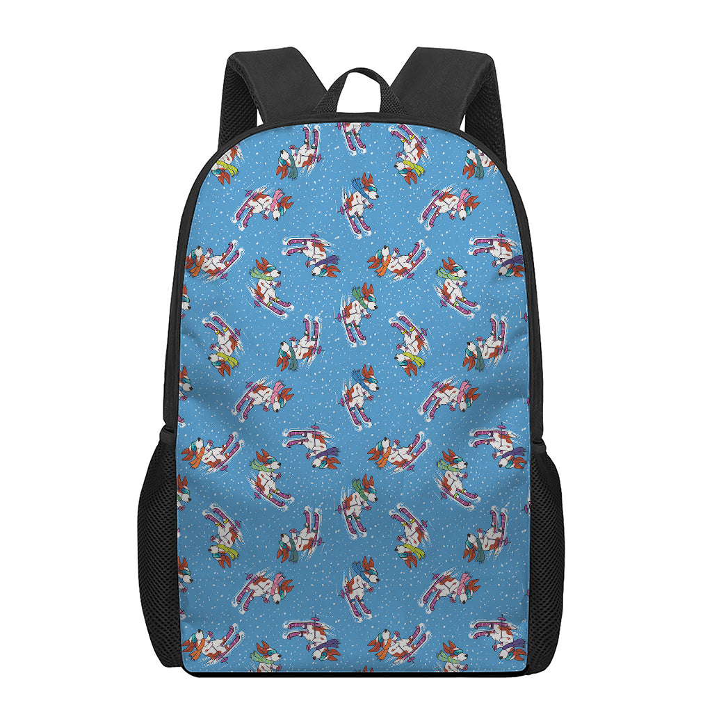 Skiing Dog Pattern Print 17 Inch Backpack