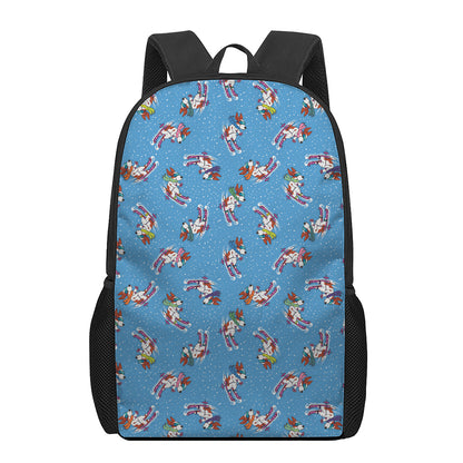 Skiing Dog Pattern Print 17 Inch Backpack
