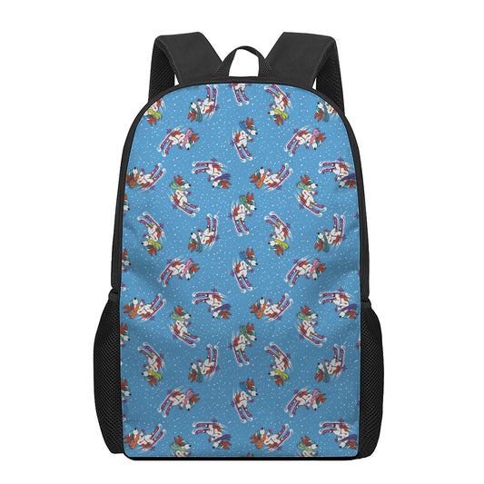 Skiing Dog Pattern Print 17 Inch Backpack