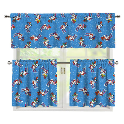 Skiing Dog Pattern Print 3 Piece Kitchen Curtains