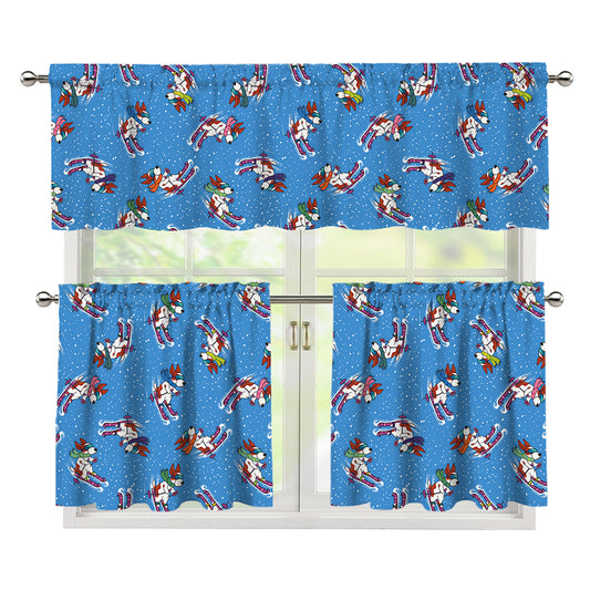 Skiing Dog Pattern Print 3 Piece Kitchen Curtains