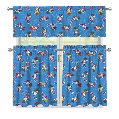 Skiing Dog Pattern Print 3 Piece Kitchen Curtains