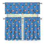 Skiing Dog Pattern Print 3 Piece Kitchen Curtains