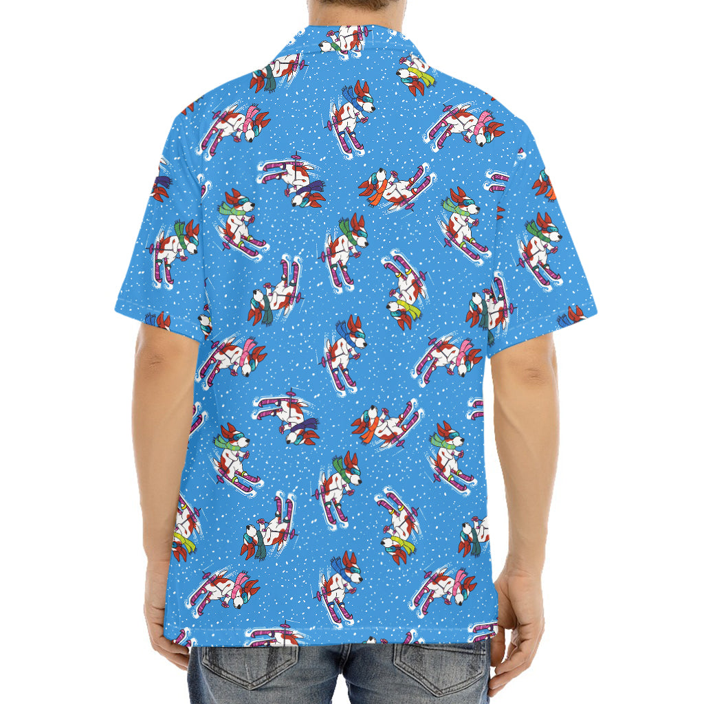 Skiing Dog Pattern Print Aloha Shirt