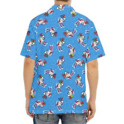 Skiing Dog Pattern Print Aloha Shirt