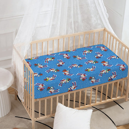 Skiing Dog Pattern Print Baby Crib Sheet