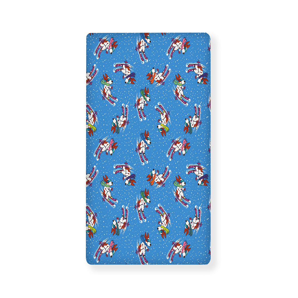 Skiing Dog Pattern Print Baby Crib Sheet