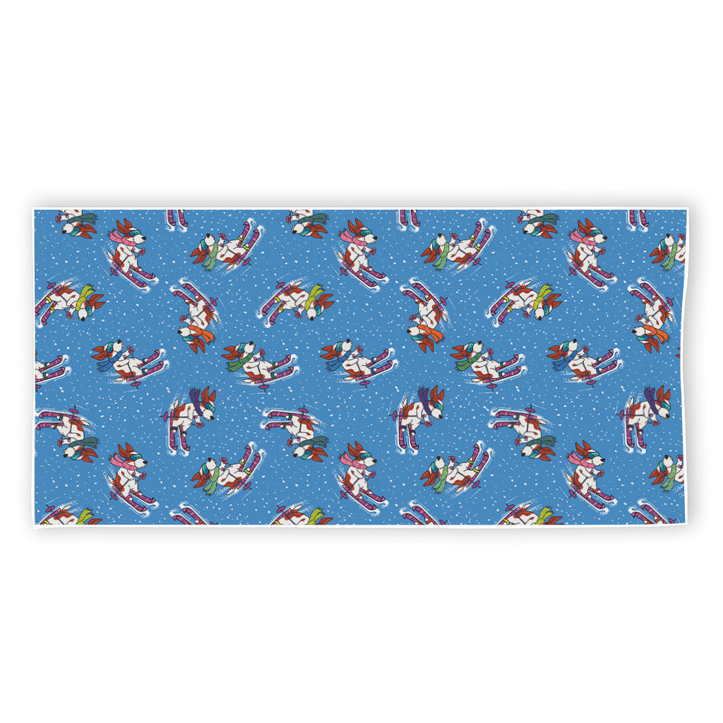 Skiing Dog Pattern Print Beach Towel