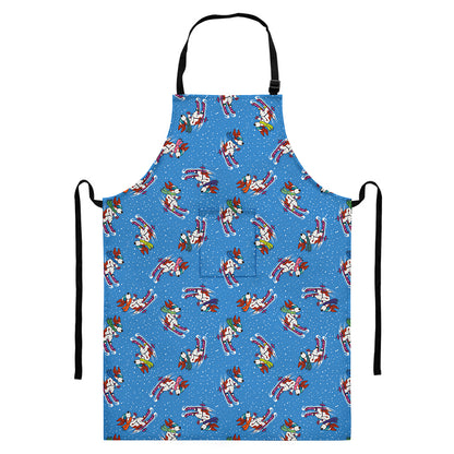 Skiing Dog Pattern Print Bib Apron With Pocket