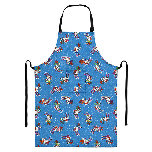 Skiing Dog Pattern Print Bib Apron With Pocket
