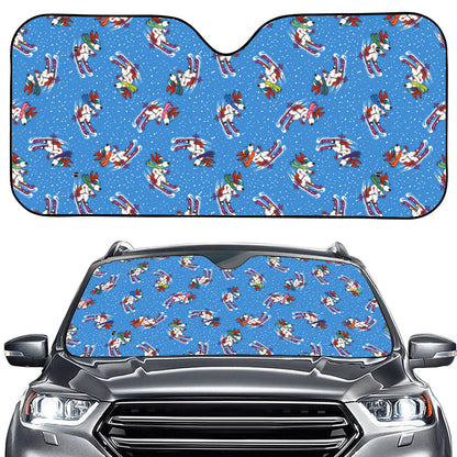 Skiing Dog Pattern Print Car Windshield Sun Shade