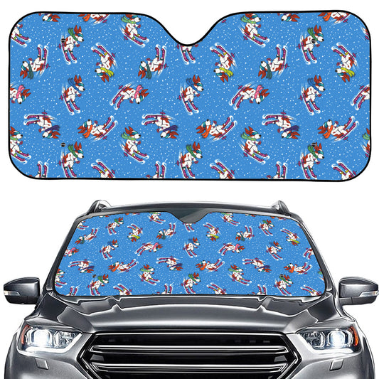 Skiing Dog Pattern Print Car Windshield Sun Shade