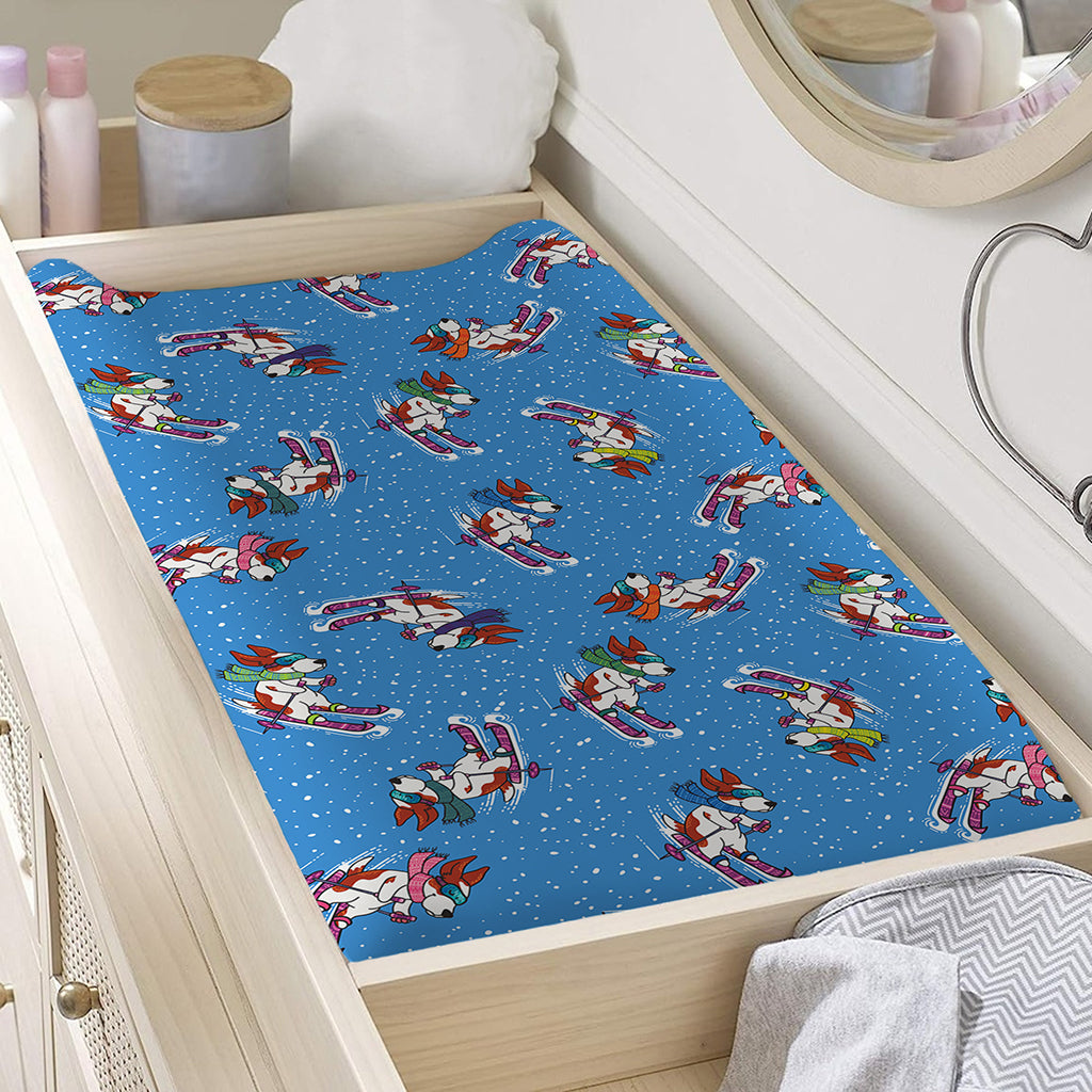Skiing Dog Pattern Print Changing Pad Cover