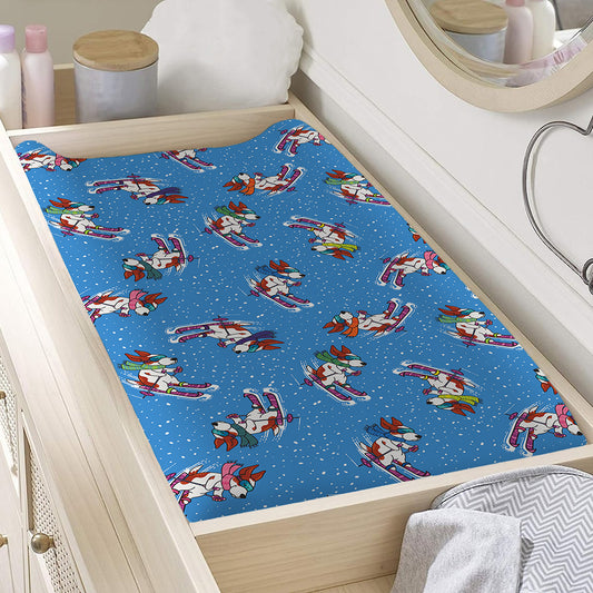 Skiing Dog Pattern Print Changing Pad Cover