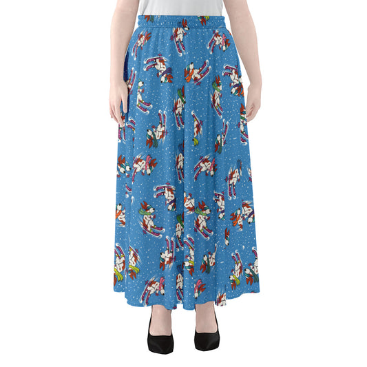 Skiing Dog Pattern Print Chiffon Maxi Skirt