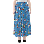 Skiing Dog Pattern Print Chiffon Maxi Skirt