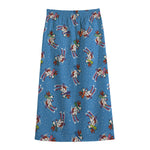 Skiing Dog Pattern Print Cotton Front Slit Maxi Skirt